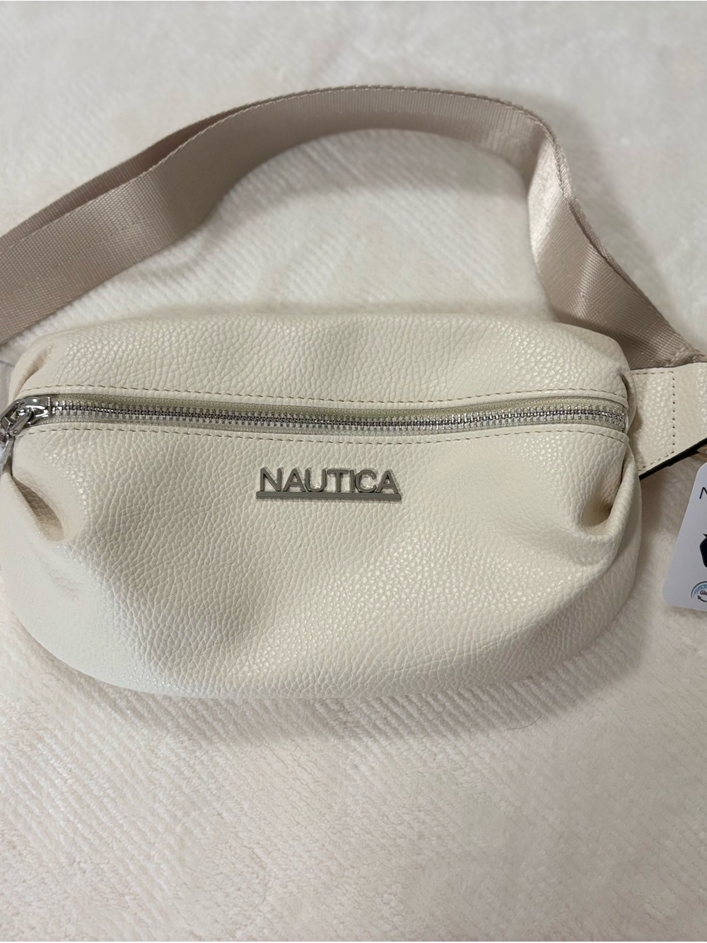 Nautica Off-White Pebbled Belt Bag with Silver Hardware